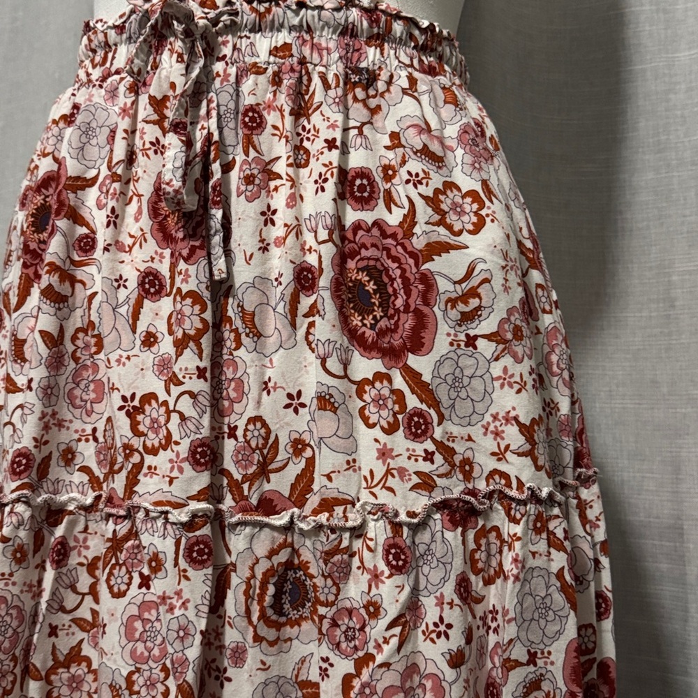 Merokeety Skirt-Rayon-Boho Chic-Floral-Sz S-Reds/White-EUC-Like New - Picture 6 of 14